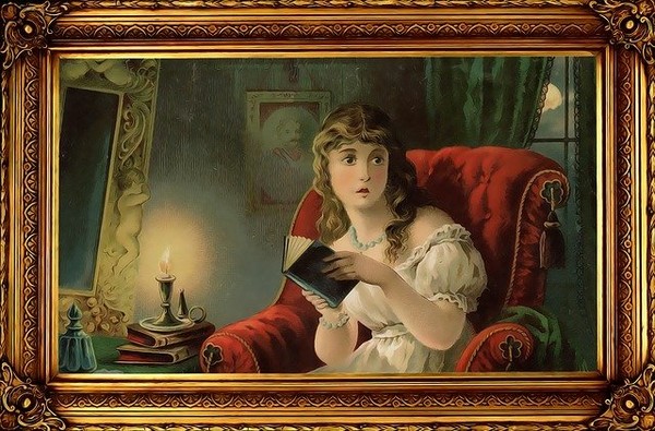 Tableau Ancien Art Déco – Demoiselle – Encadré Sur Bois – Signé – Vintage